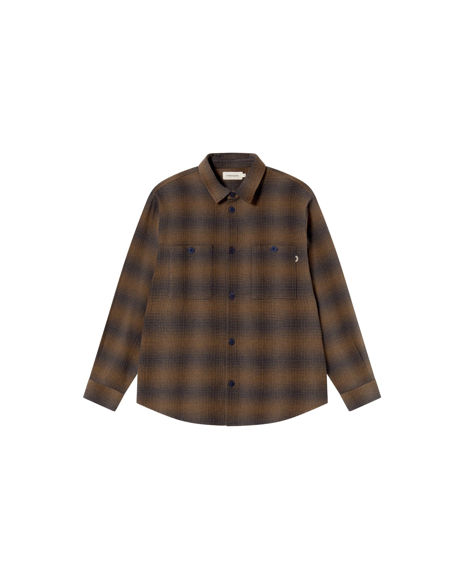 Hans サスティナブル ブラウン ネイビー チェック シャツ メンズ