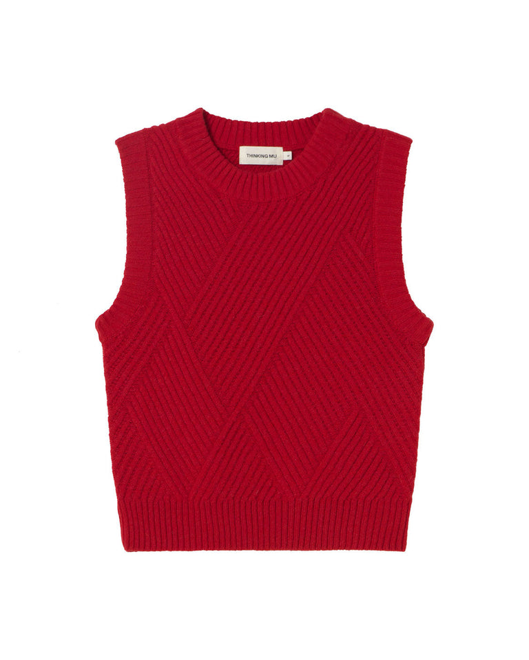 Chaleco punto lana rojo Kaia sostenible silueta - 1