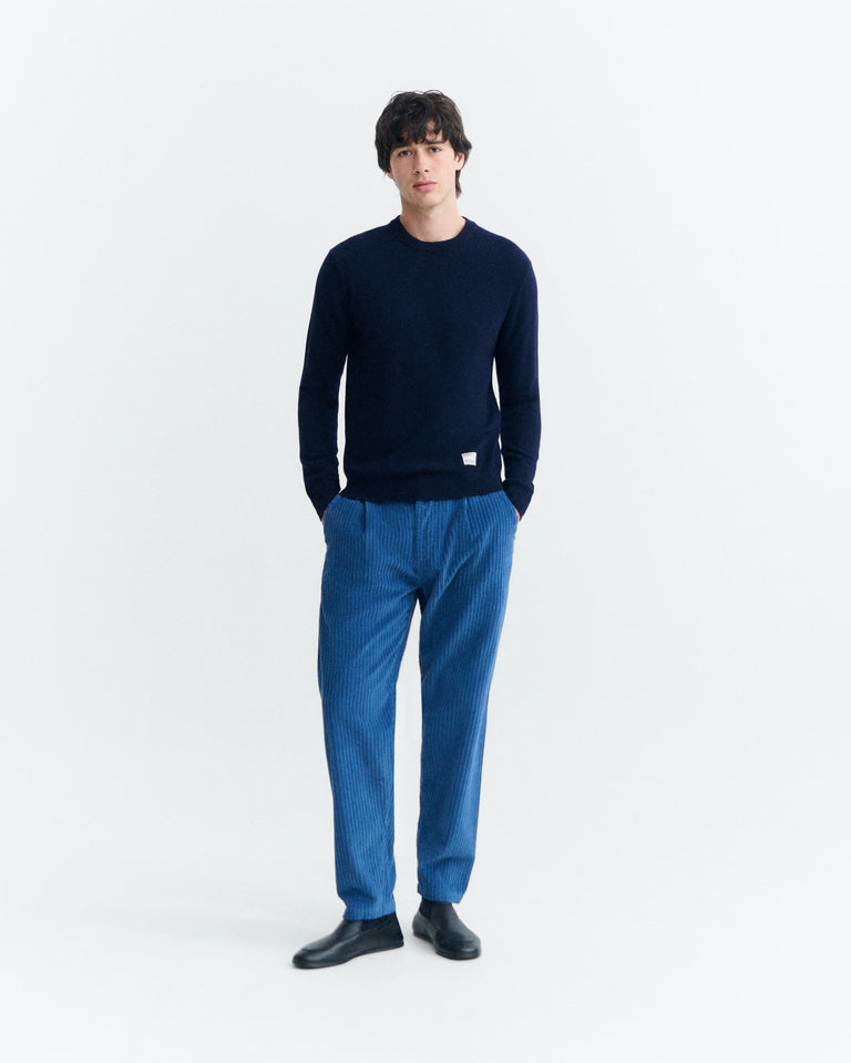 Pantalón relaxed pinza pana azul Wotan sostenible - 1