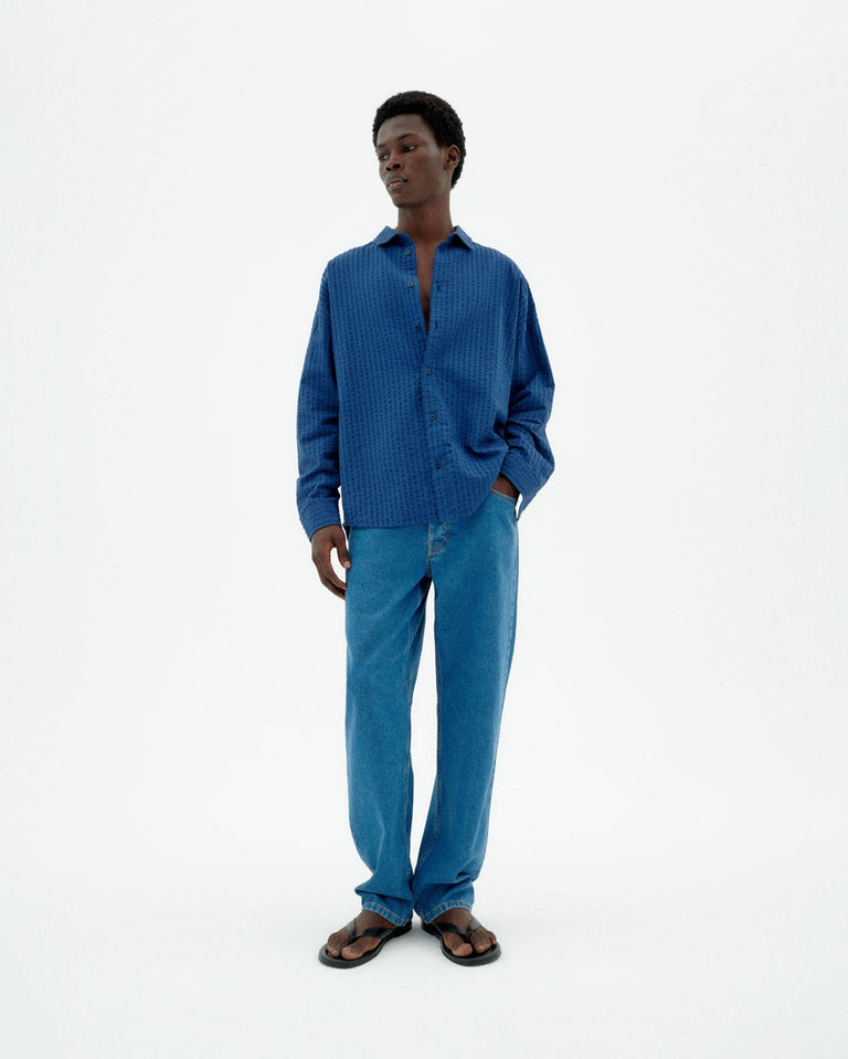 Camisa azul seersucker Haru sostenible-2