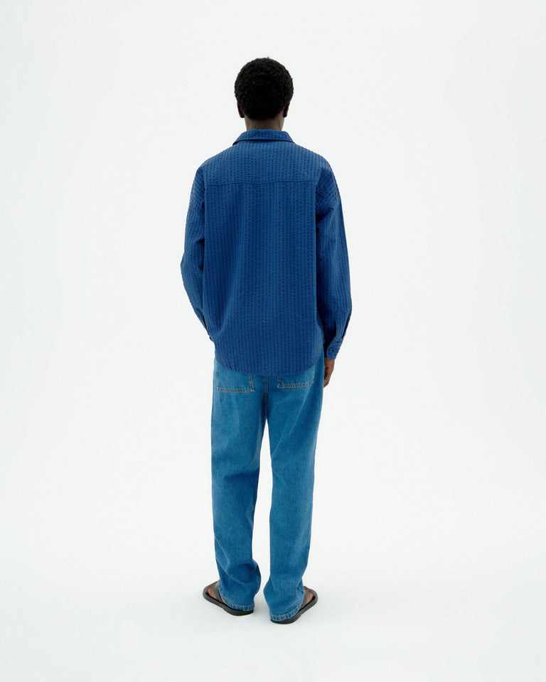 Camisa azul seersucker Haru sostenible-4