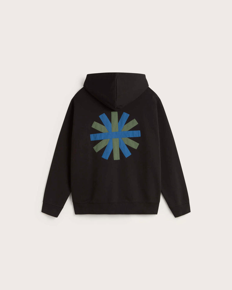 Sudadera negra patched sol espalda Simon sostenible silueta - 3