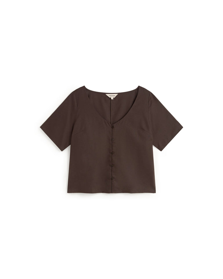 Blusa marrón hemp Leia sostenible silueta - 1