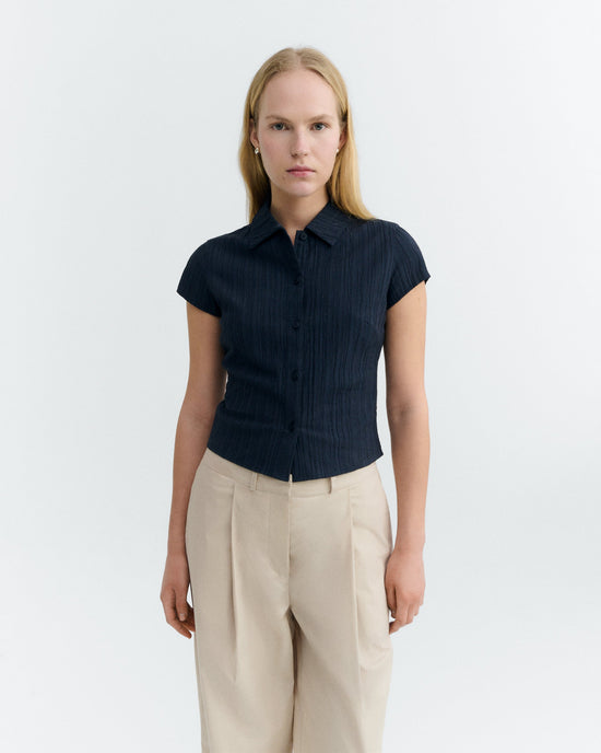 Blusa slim popcorn navy Kitty sostenible - 2