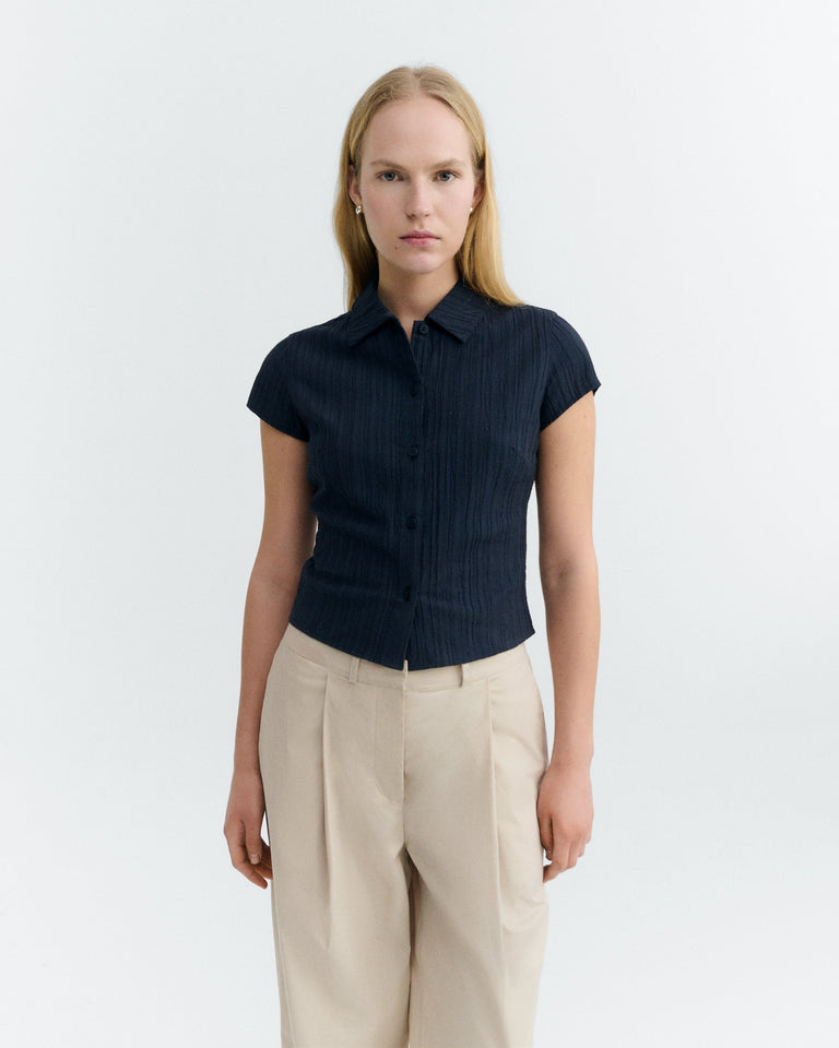 Blusa slim popcorn navy Kitty sostenible - 2