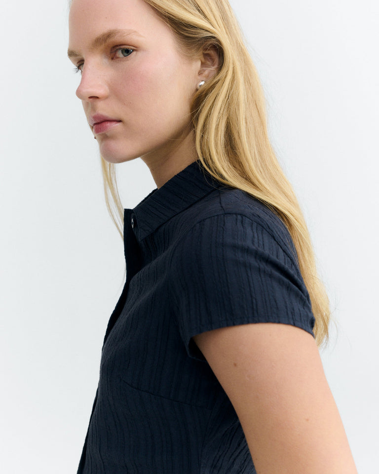 Blusa slim popcorn navy Kitty sostenible - 3