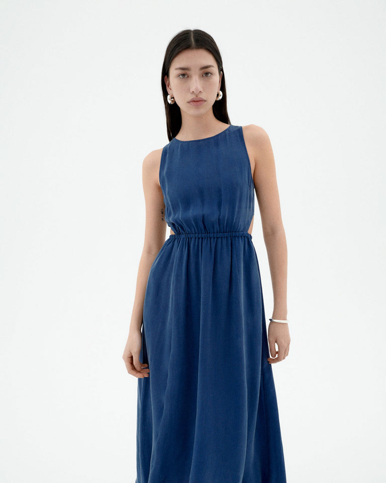 Vestido azul cupro Kin sostenible-3