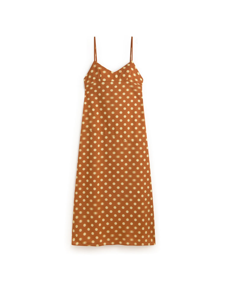 Vestido largo lunares marrón Dina sostenible silueta - 1