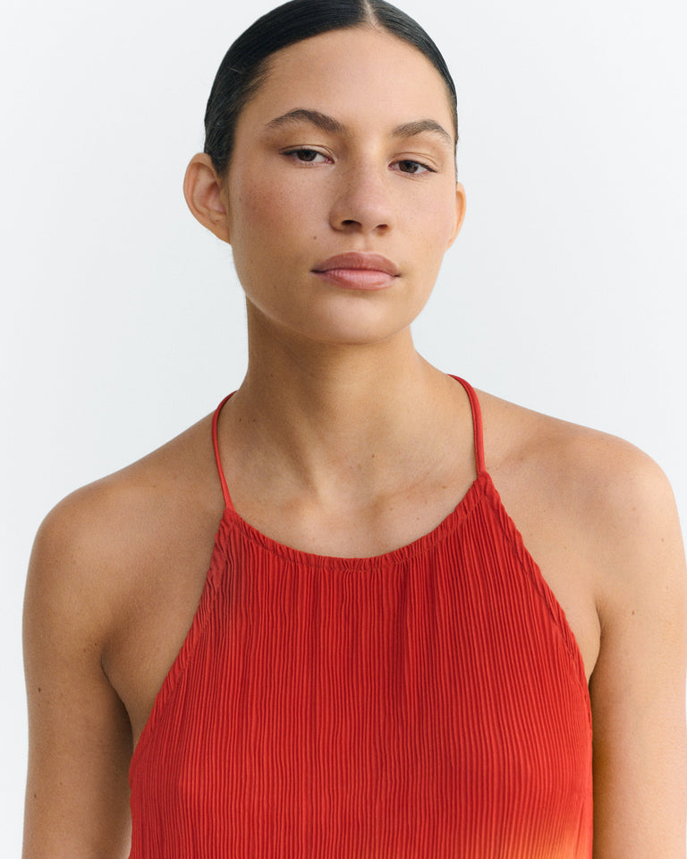 Vestido midi plisado rojo flowers Miriam sostenible - 4