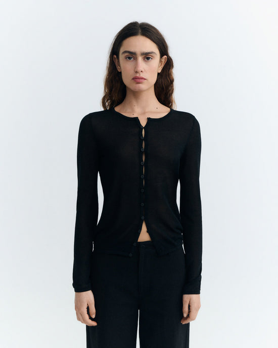 Cardigan punto negro transparente Manon sostenible - 2