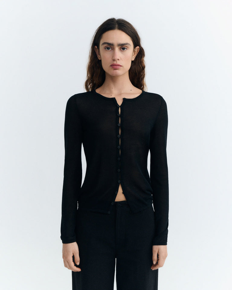 Cardigan punto negro transparente Manon sostenible - 2