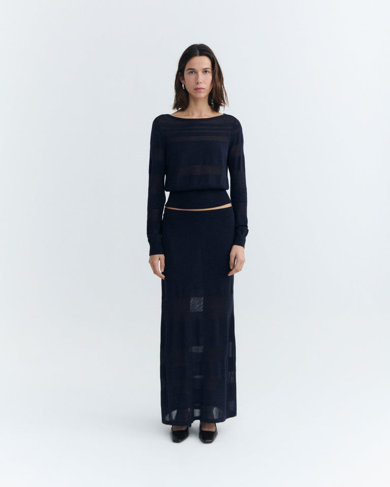 Jersey rayas semitransparente navy Raven sostenible - 1