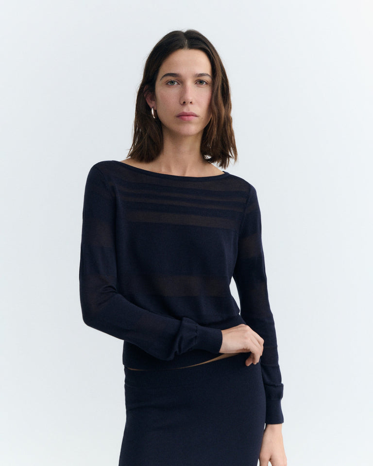 Jersey rayas semitransparente navy Raven sostenible - 3