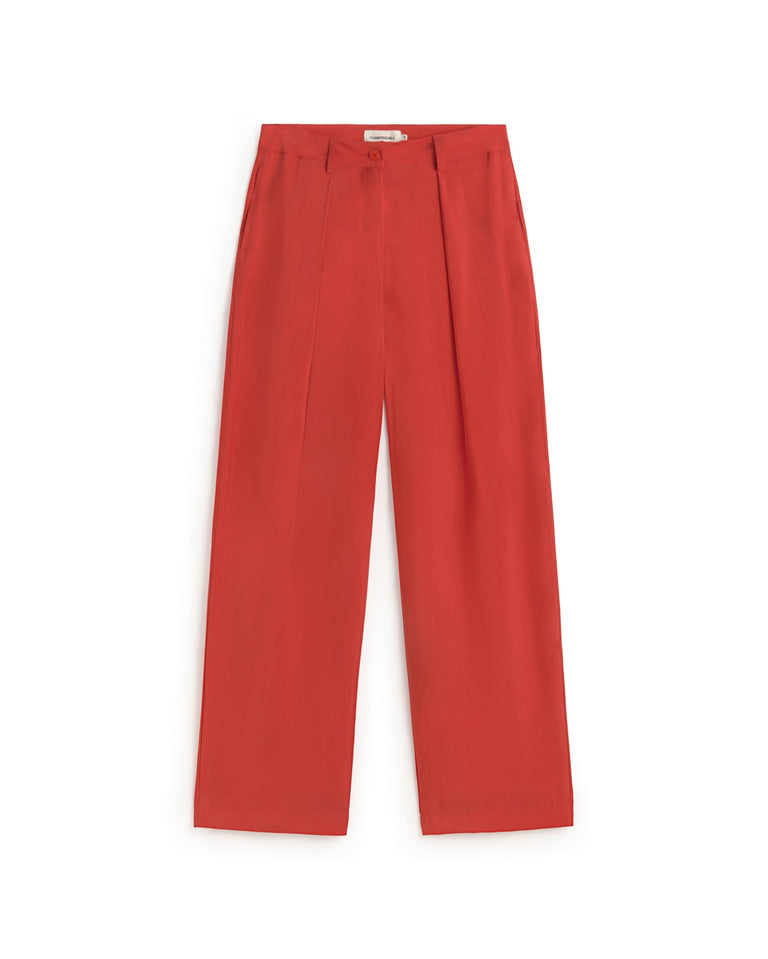 Pantalón relaxed pinza rojo cupro Cirila sostenible silueta - 1