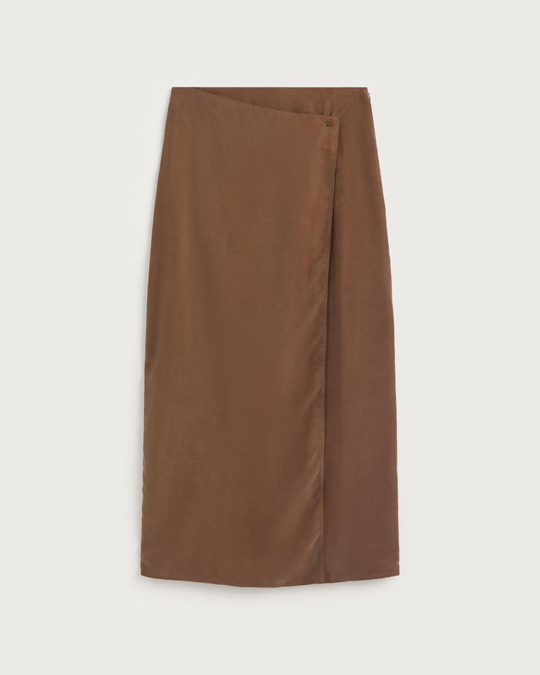 Falda larga marrón cupro Selina sostenible silueta - 1