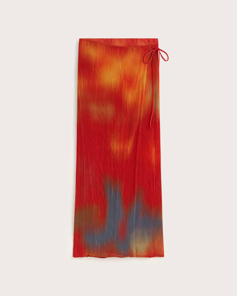 Falda larga plisada roja flowers Pauline sostenible silueta - 1