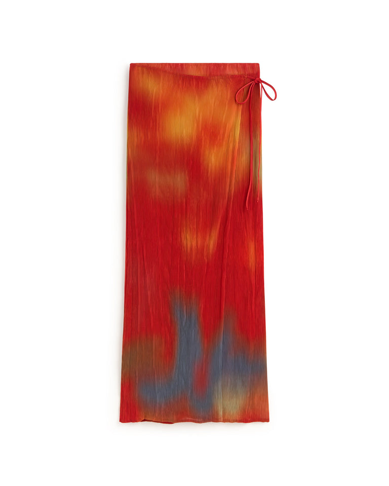 Falda larga plisada roja flowers Pauline sostenible silueta - 1