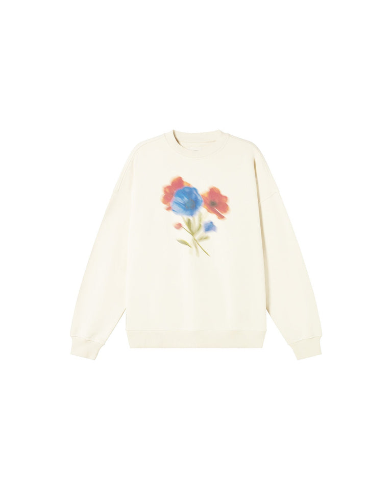 Sudadera blanca blurry flower Jimena sostenible - silueta 1