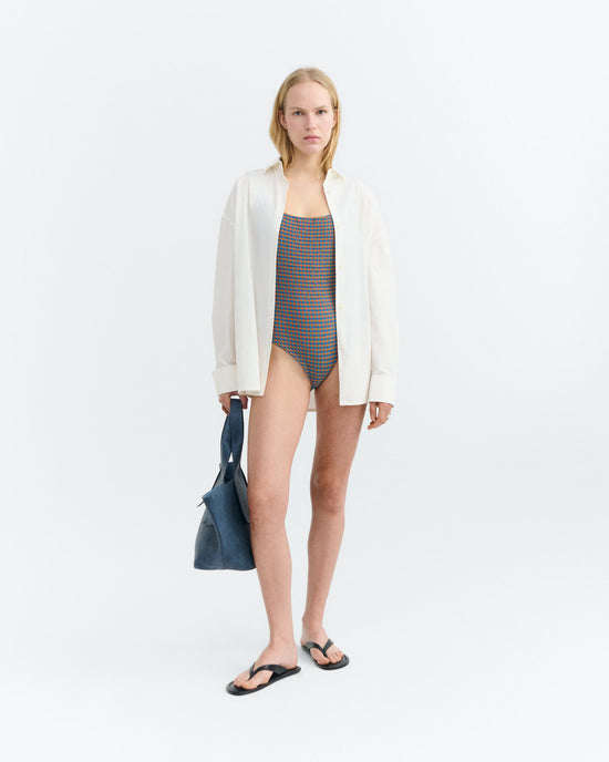 Bañador seersucker naranja y azul Amalfi sostenible - 1