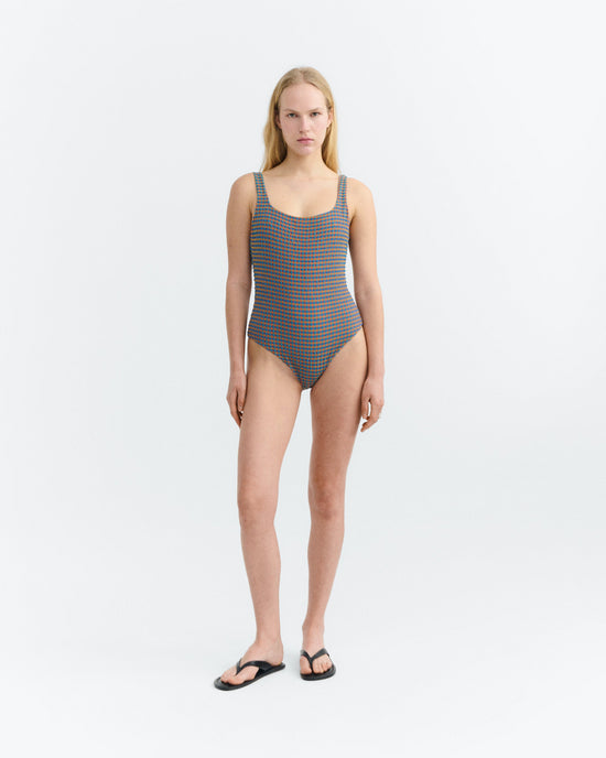 Bañador seersucker naranja y azul Amalfi sostenible - 2