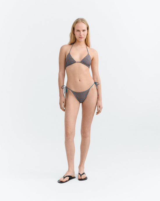 Top bikini ajustable seersucker naranja y azul Calabria sostenible - 2