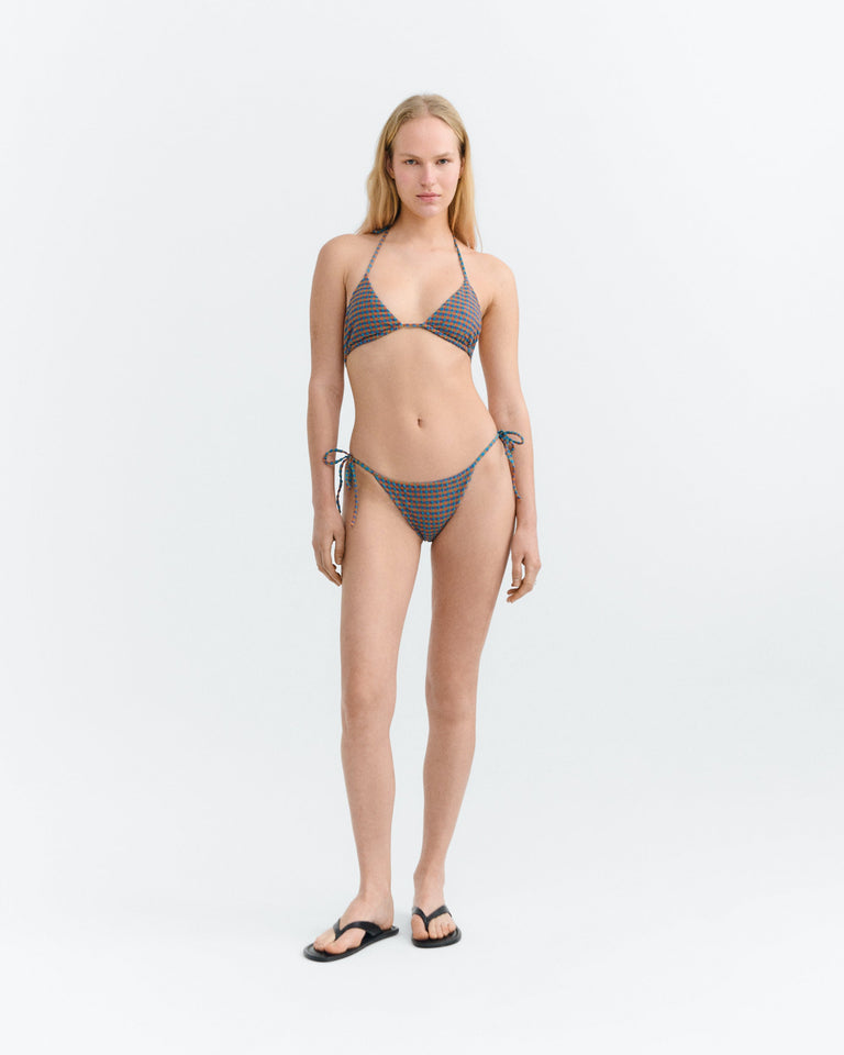 Top bikini ajustable seersucker naranja y azul Calabria sostenible - 2