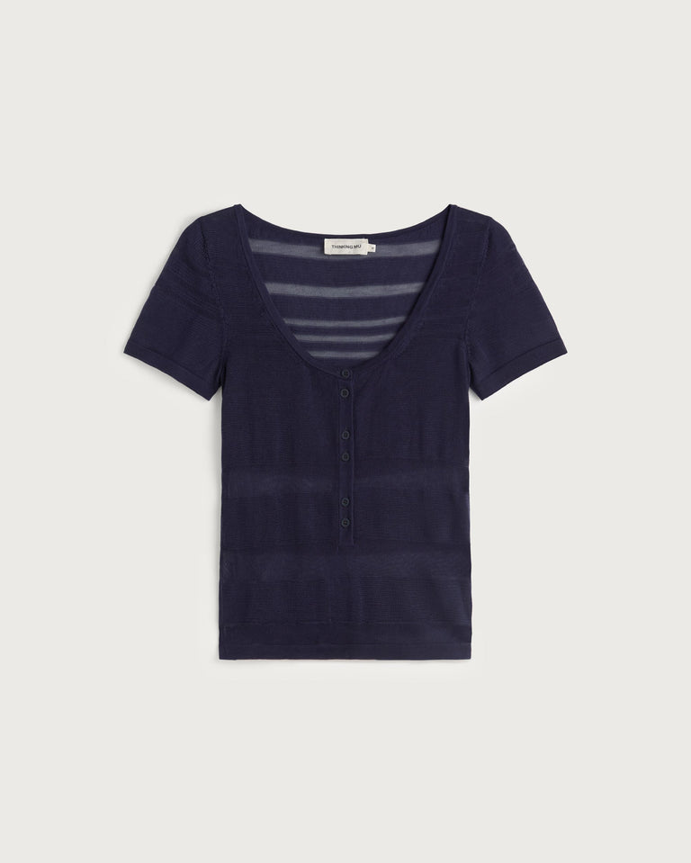 Top rayas semitransparente navy Ash sostenible silueta - 1