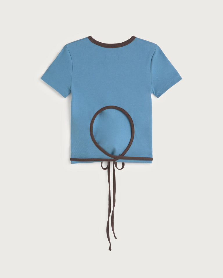 Top slim azul lazo abertura espalda Rio sostenible silueta - 3