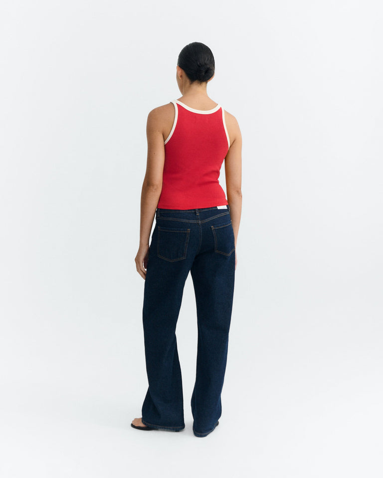 Top halter rojo contraste blanco Harriet sostenible - 6
