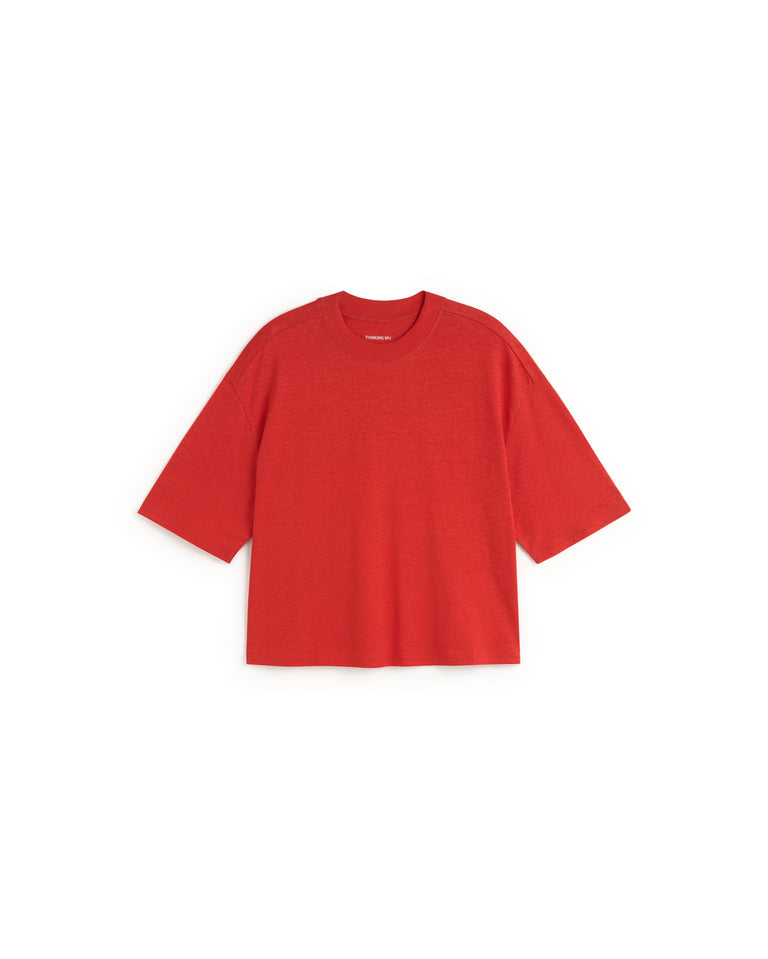 Camiseta oversize roja hemp Lena sostenible silueta - 1